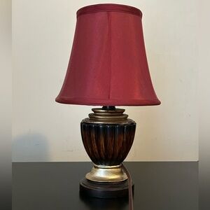 Rui Cheng Red Shade Table Lamp with Bronze-Tone Accents